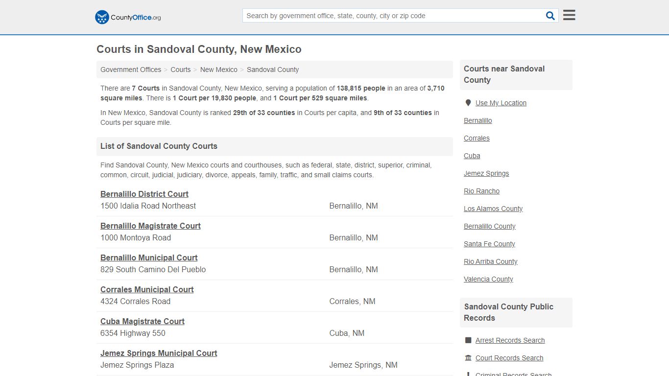 Courts - Sandoval County, NM (Court Records & Calendars)
